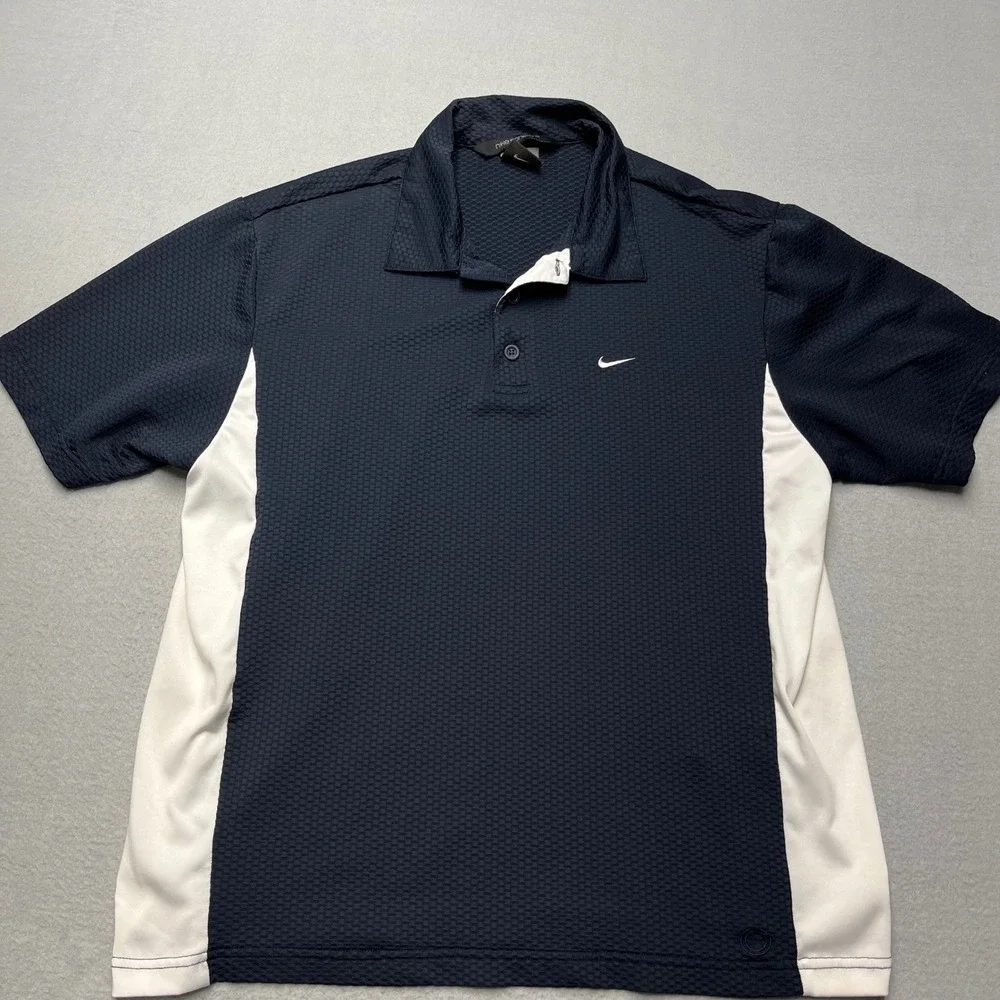 Vintage Nike Court Tennis Polo Shirt Navy Blue‎ White Andre Agassi Swoosh Medium